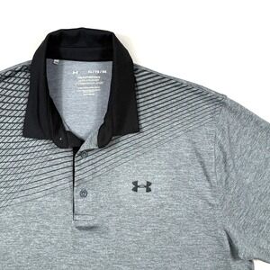 Under Armour Playoff Polo Gray Black Heathered Golf Shirt HeatGear Mens XL